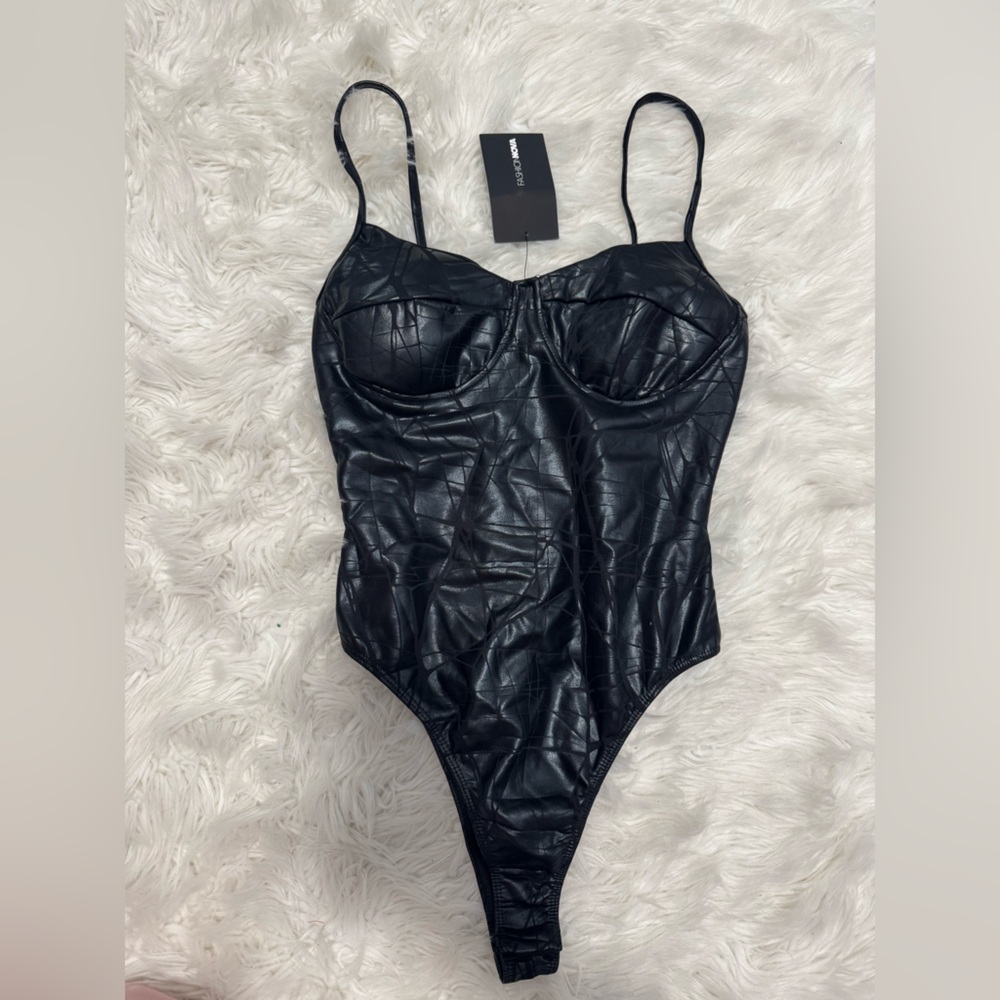 Fashion Nova Black Faux Leather Top